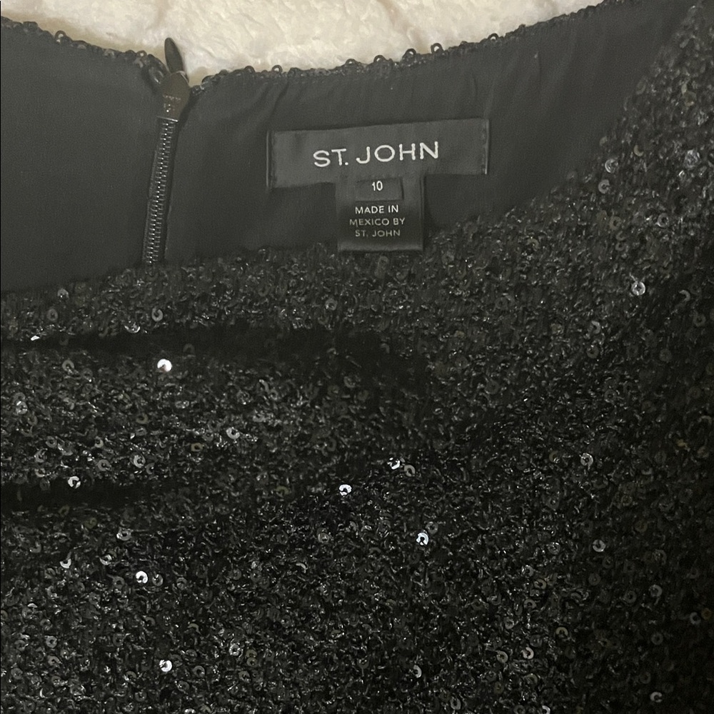 St. John Black Long Sleeve Sequin Dress - Picture 2 of 6